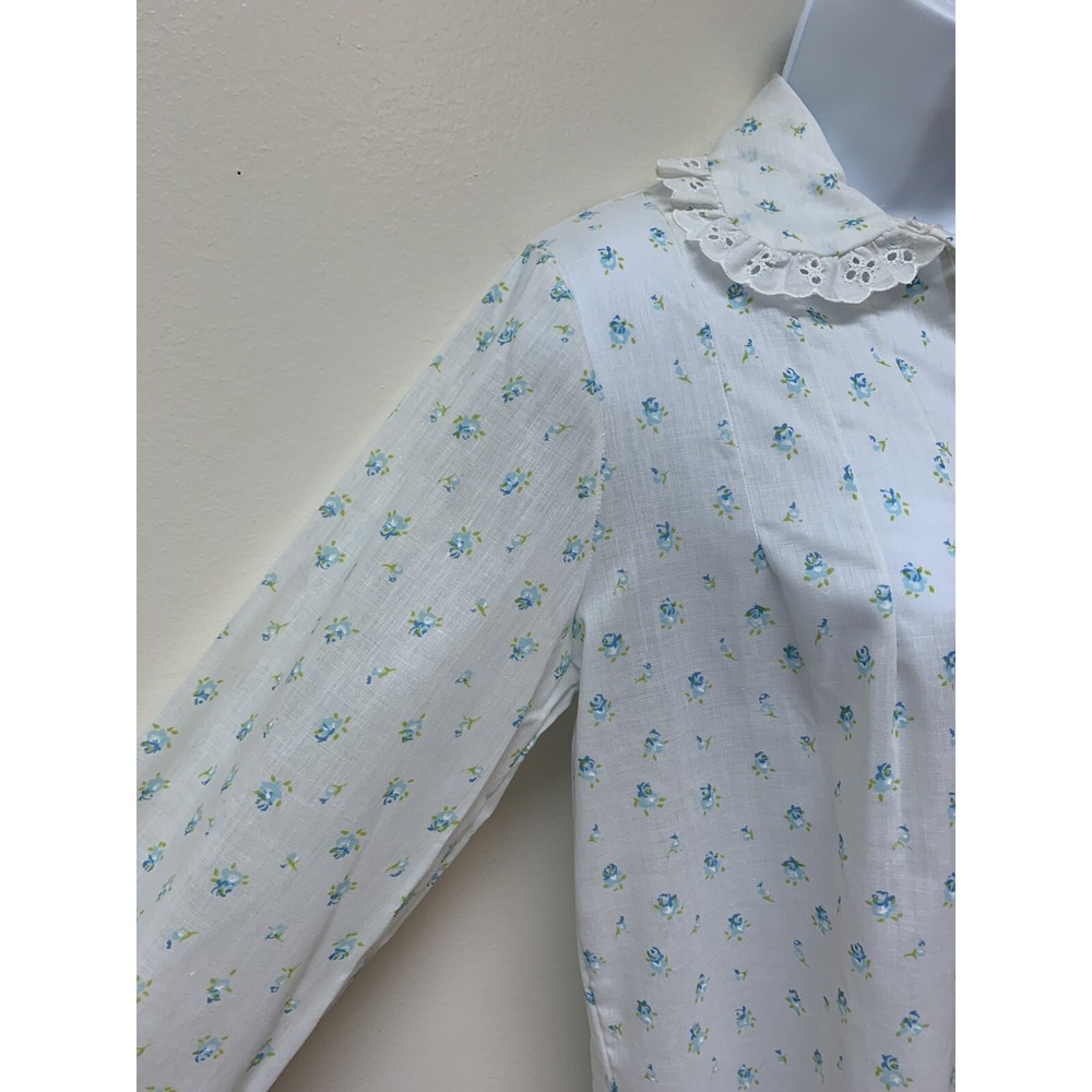 Vintage Najla New York Night Shirt Dainty Blue Floral Cotton Dacron M USA NOS - Picture 6 of 11